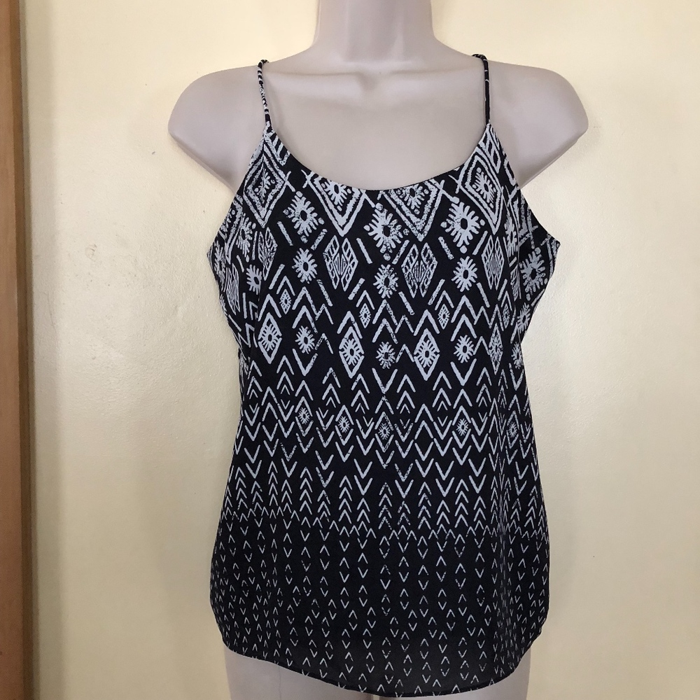 OLIVACEOUS black/white print lined cami top/M